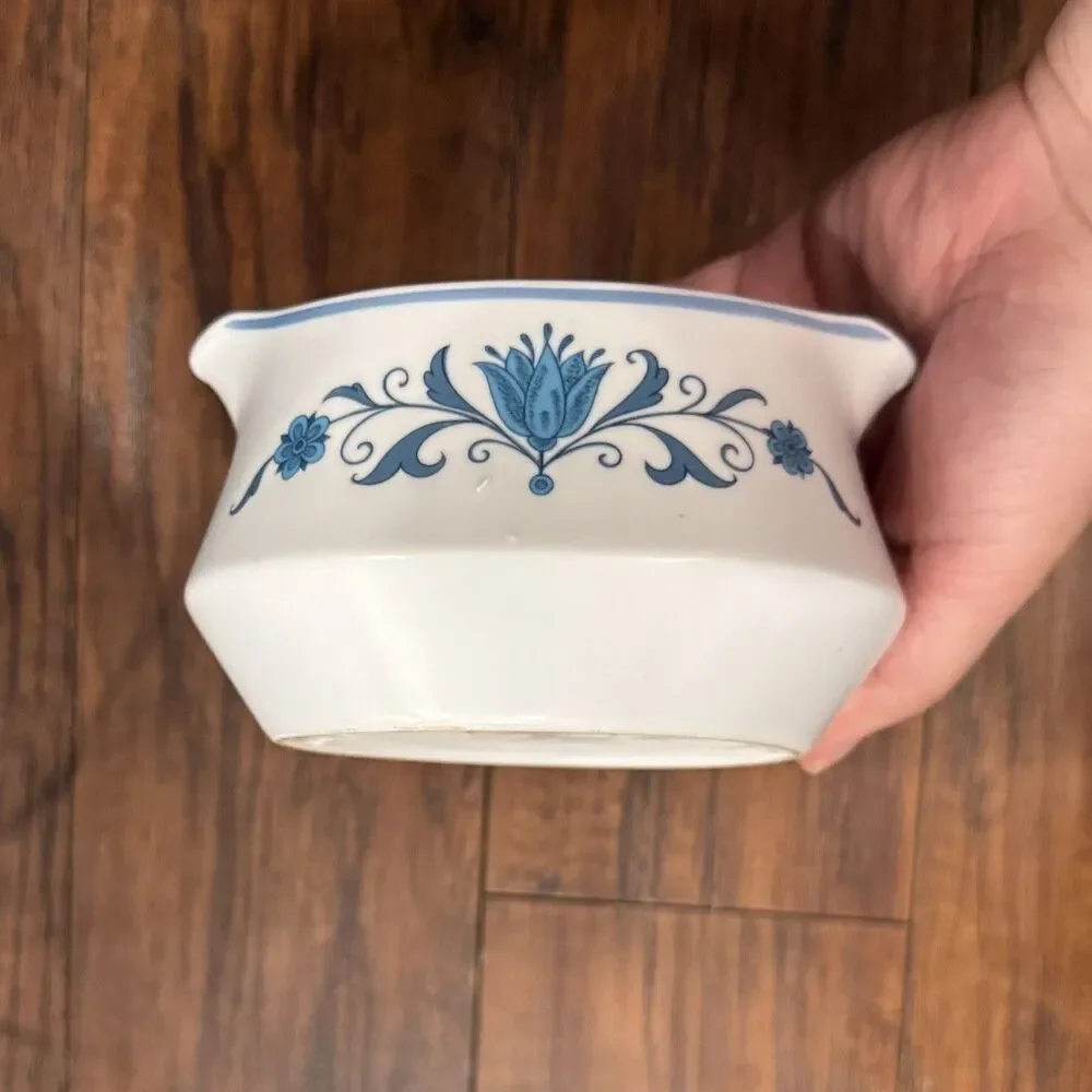Vtg Noritake Progression Blue Haven 9004 Gravy Boat Dutch Flowers Stoneware A9